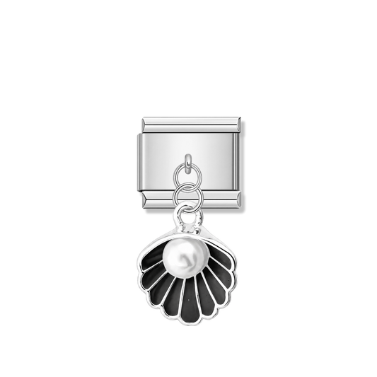 Black Shell with Resin Pearl – Silver Italian Pendant Charm – Italian charm by Italycharm