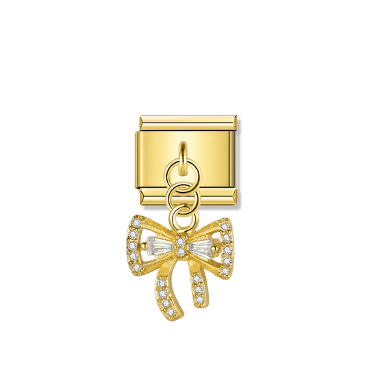 Elegant Bow with CZ – gold Italian pendant charm by Italycharm