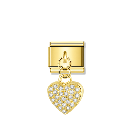 Elegant Heart with CZ – gold Italian pendant charm by Italycharm