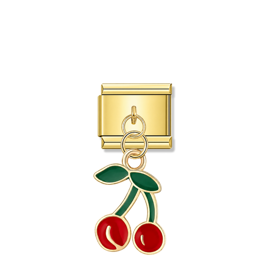 Festive Cherry – gold Italian pendant charm by Italycharm