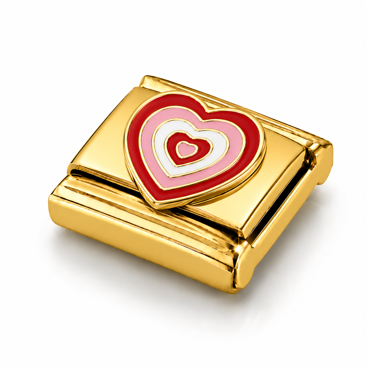 Fluttering Red Heart – gold Italian charm close-up view