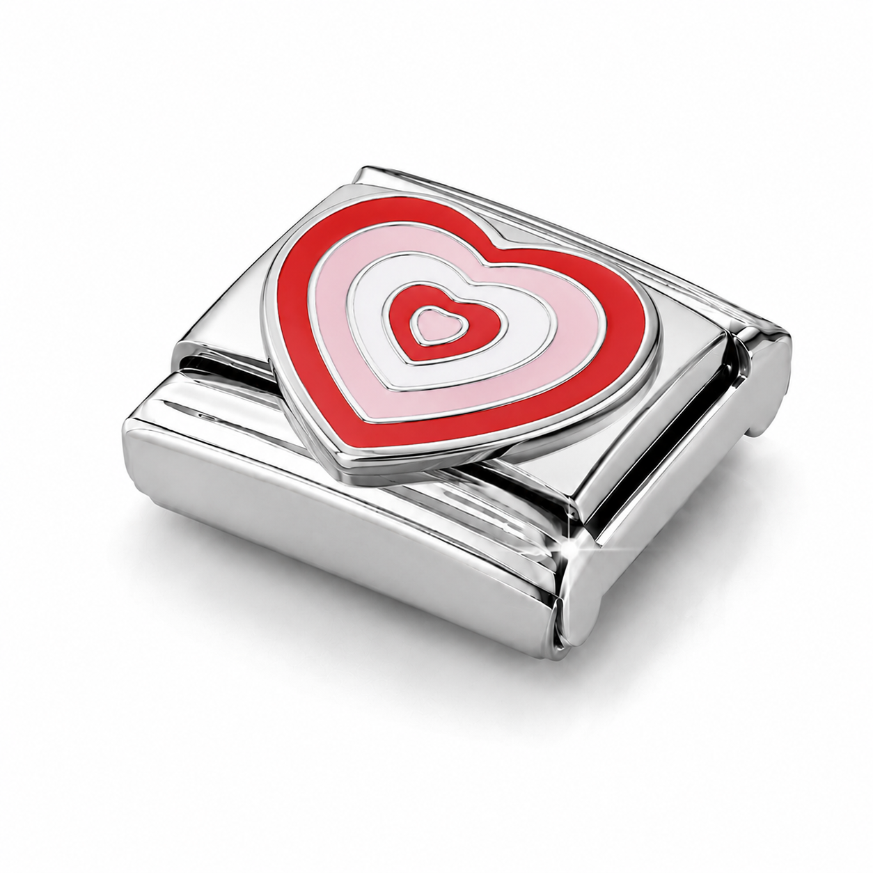 Fluttering Red Heart – silver Italian charm close-up view