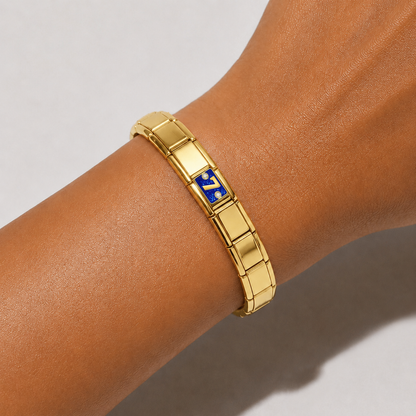Fortune Seven – gold Italian charm worn on an Italian charm bracelet