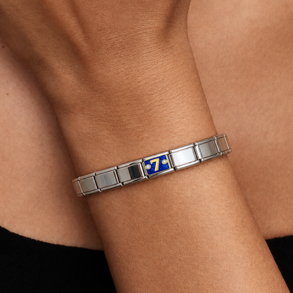 Fortune Seven – silver Italian charm worn on an Italian charm bracelet