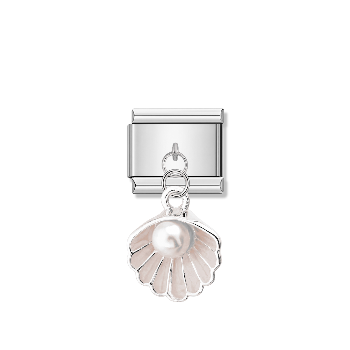 Pink Shell with Resin Pearl – Silver Italian Pendant Charm