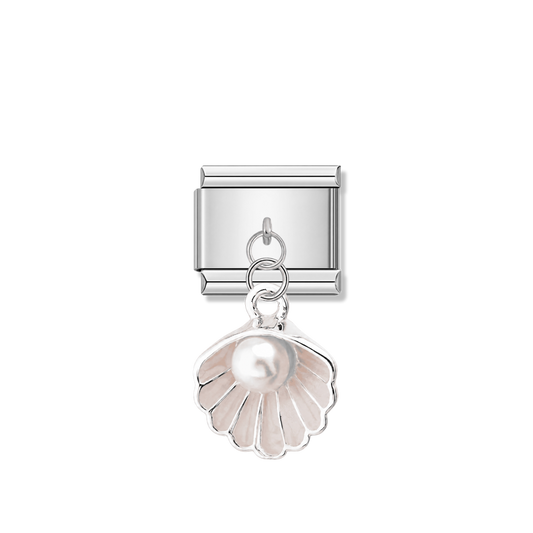 Pink Shell with Resin Pearl – Silver Italian Pendant Charm – Italian charm by Italycharm