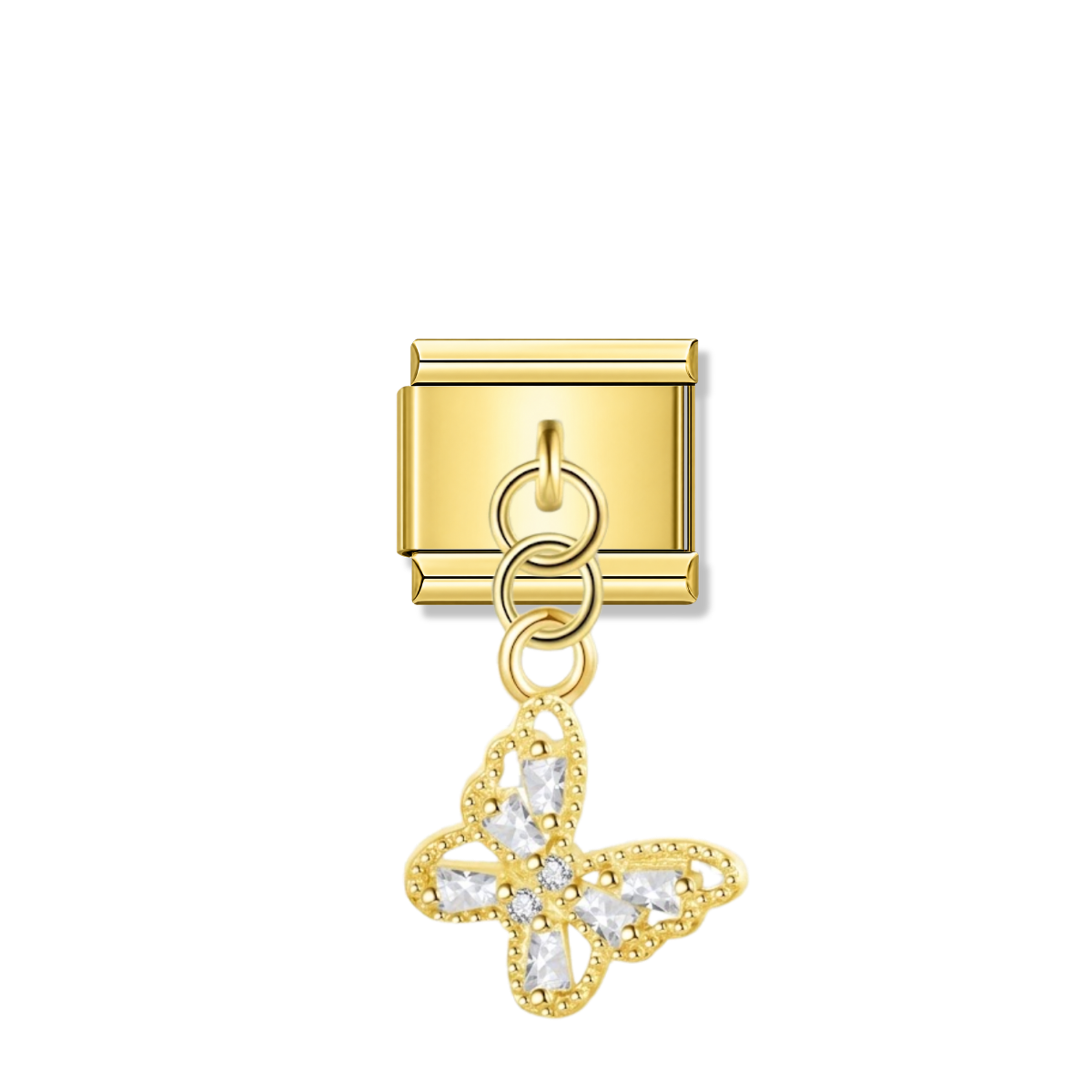 Glitter Butterfly with CZ – gold Italian pendant charm by Italycharm