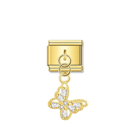 Glitter Butterfly with CZ – gold Italian pendant charm by Italycharm