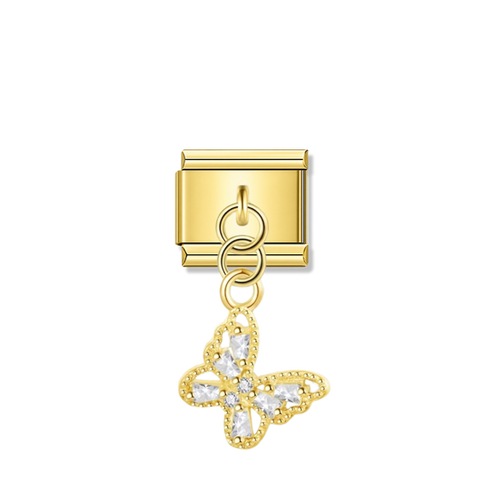 Glitter Butterfly with CZ – gold Italian pendant charm by Italycharm