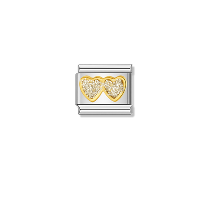 Glitter Heart Couple – silver Italian charm by Italycharm