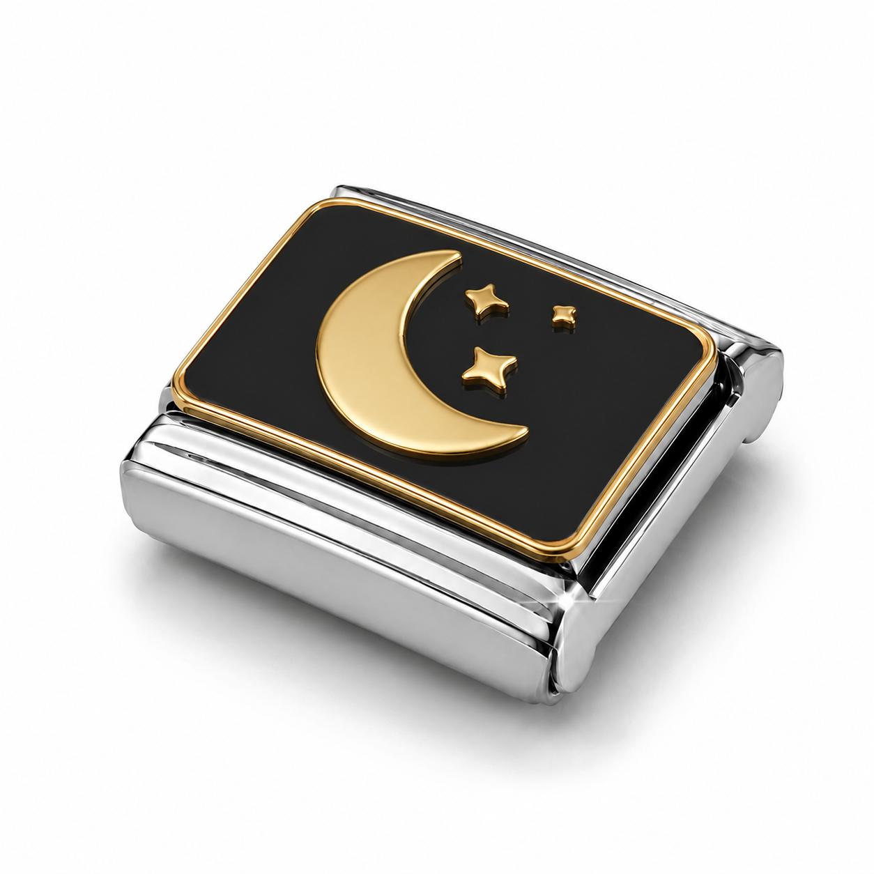 Golden Crescent Moon – silver Italian charm close-up view