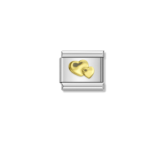 Golden Double Heart – silver Italian charm by Italycharm