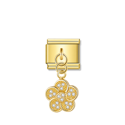 Golden Flower with CZ – gold Italian pendant charm by Italycharm