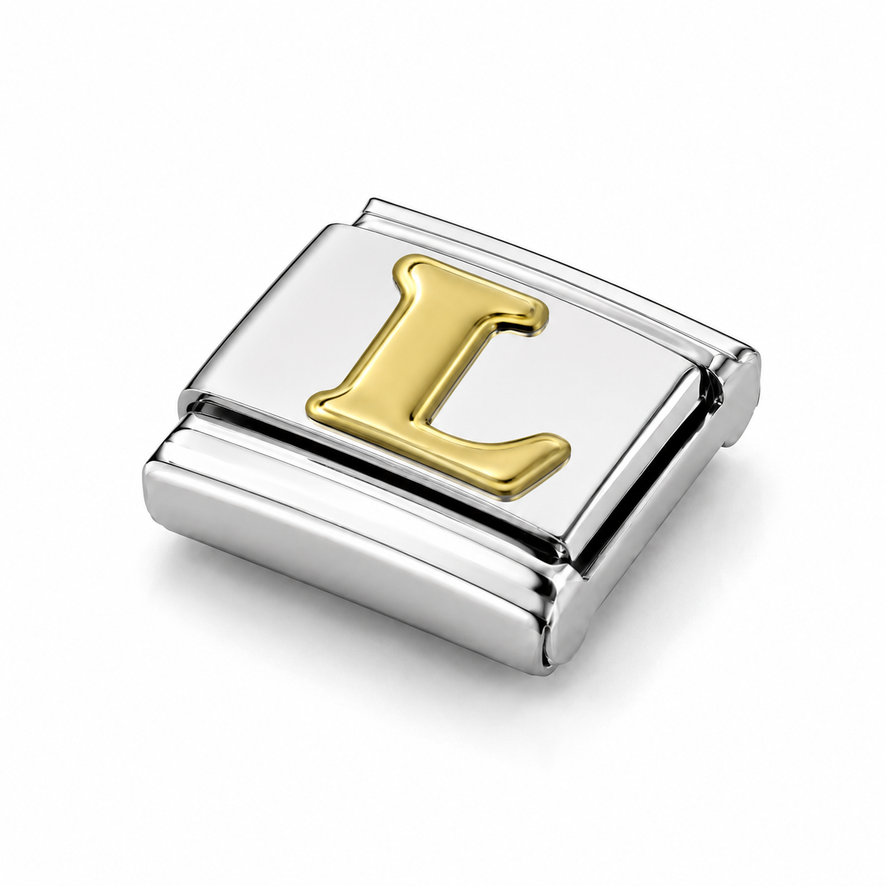 Golden Letter L – silver Italian charm close-up view