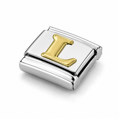 Golden Letter L – silver Italian charm close-up view