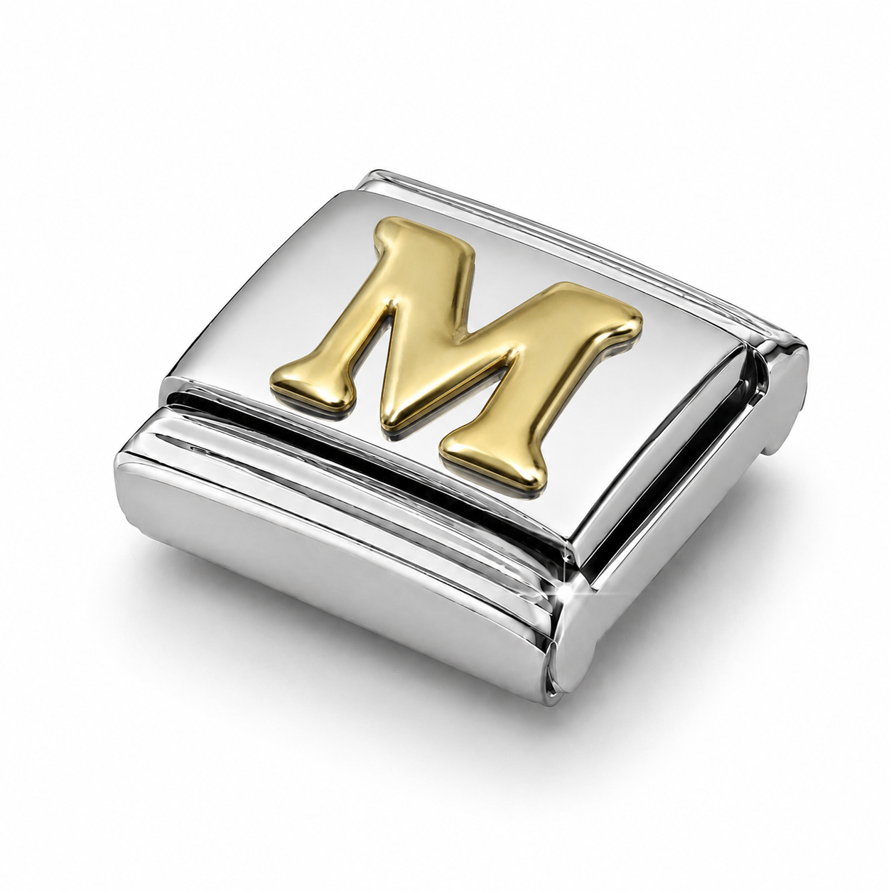 Golden Letter M – silver Italian charm close-up view