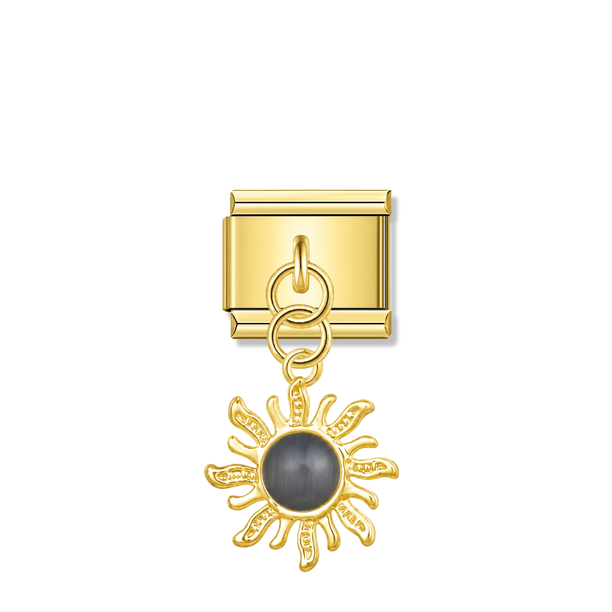 Golden Sun with Black Resin Gem – gold Italian pendant charm by Italycharm