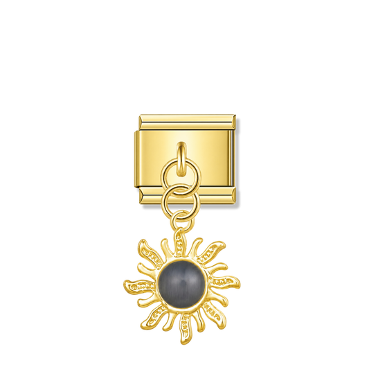 Golden Sun with Black Resin Gem – gold Italian pendant charm by Italycharm