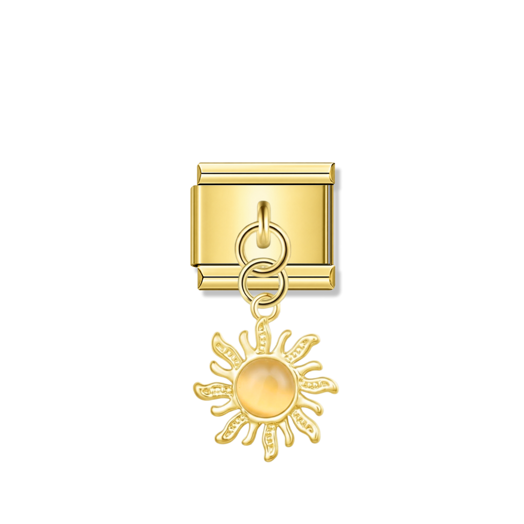 Golden Sun with Ivory Resin Gem - Gold Pendant Charm