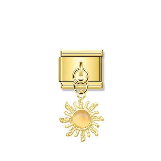 Golden Sun with Ivory Resin Gem – gold Italian pendant charm by Italycharm