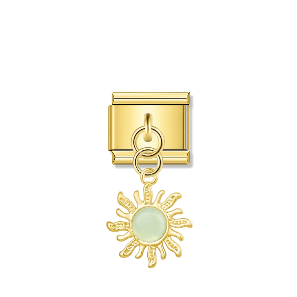 Golden Sun with Mint Resin Gem - Gold Pendant Charm