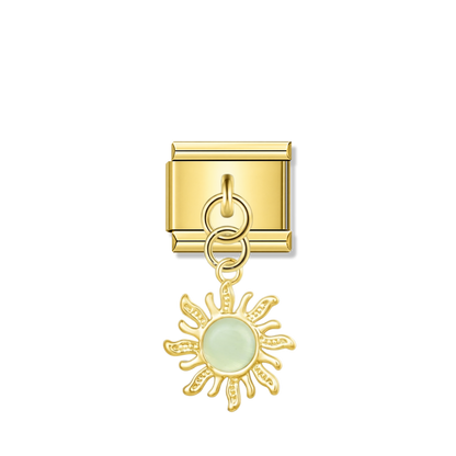 Golden Sun with Mint Resin Gem – gold Italian pendant charm by Italycharm