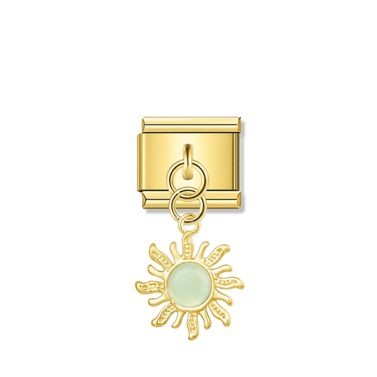 Golden Sun with Mint Resin Gem – gold Italian pendant charm by Italycharm