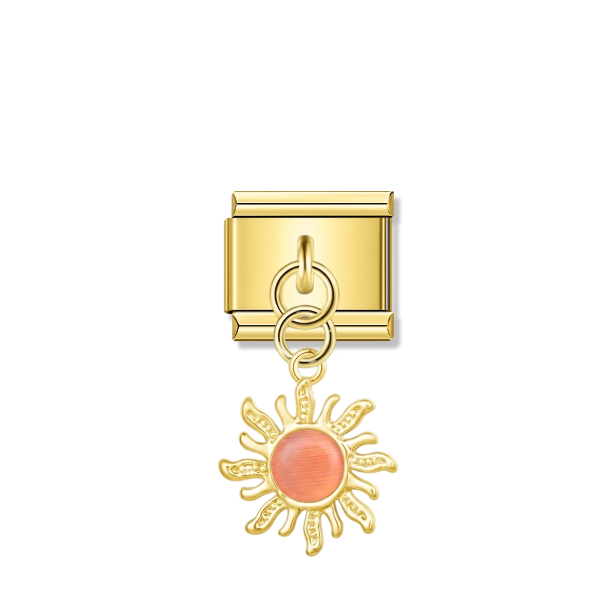 Golden Sun with Peach Resin Gem – gold Italian pendant charm by Italycharm
