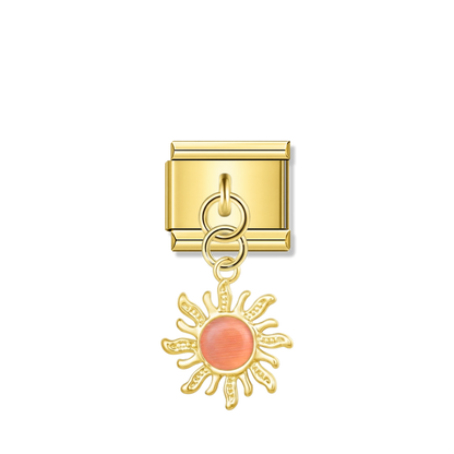 Golden Sun with Peach Resin Gem – gold Italian pendant charm by Italycharm