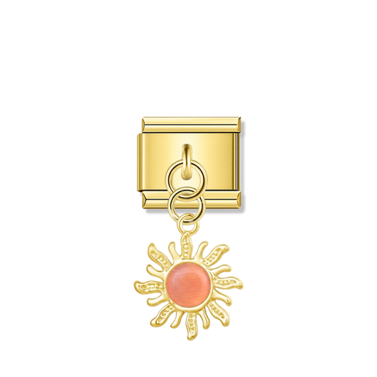 Golden Sun with Peach Resin Gem – gold Italian pendant charm by Italycharm