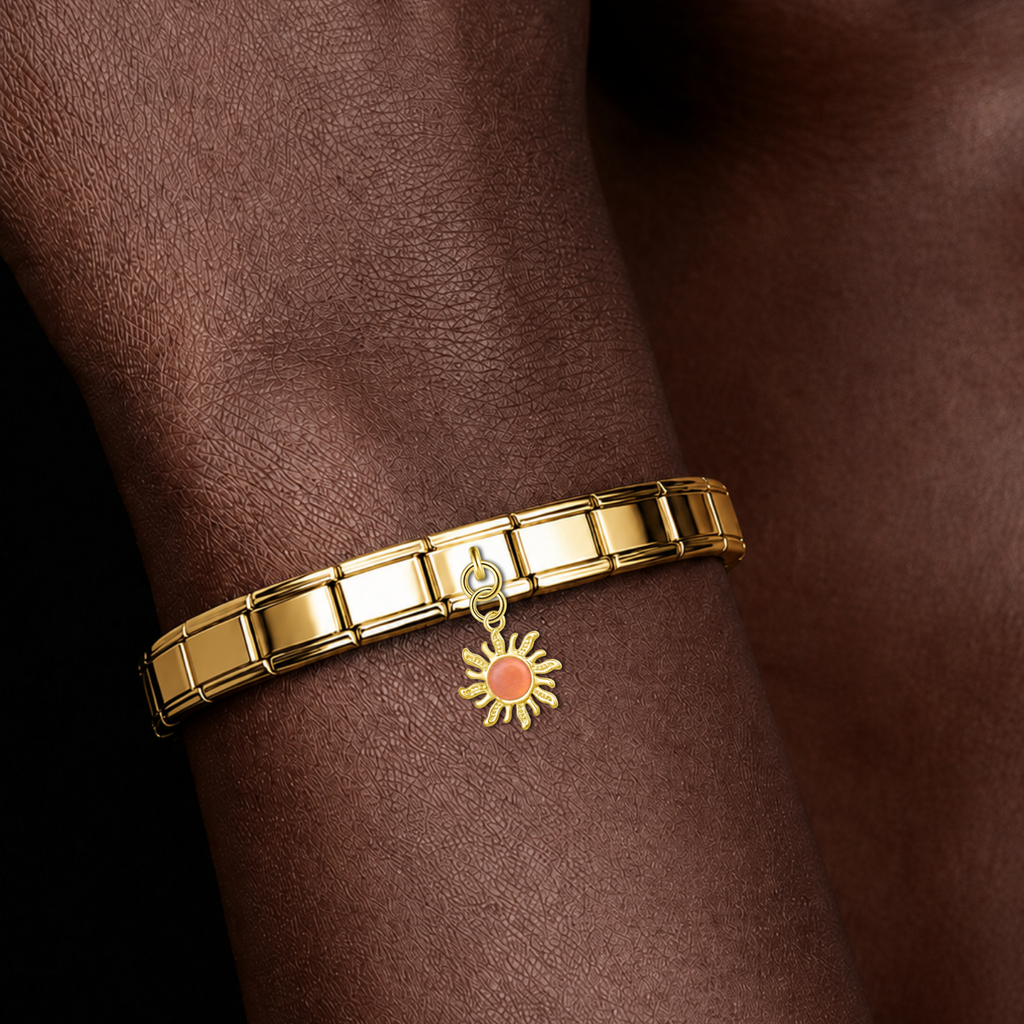 Golden Sun with Peach Resin Gem - Gold Pendant Charm