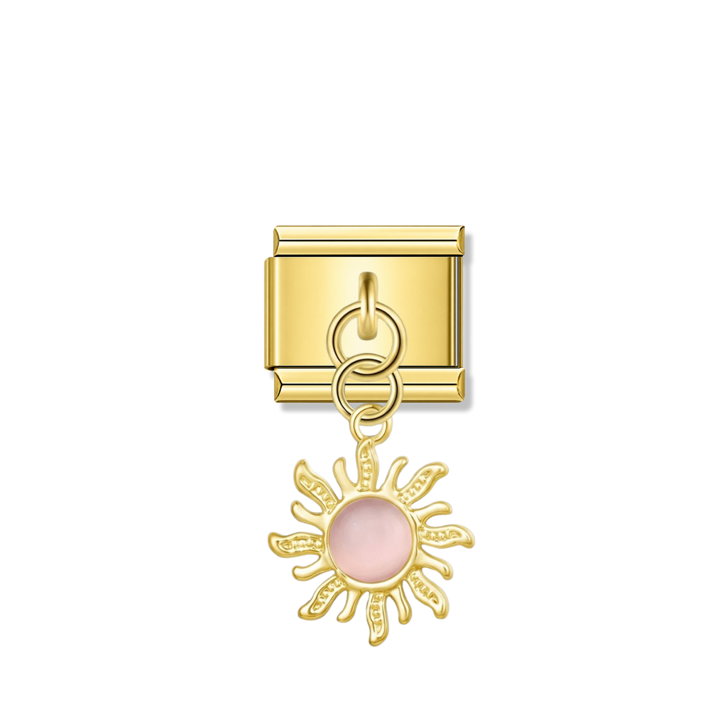 Golden Sun with Pink Resin Gem - Gold Pendant Charm