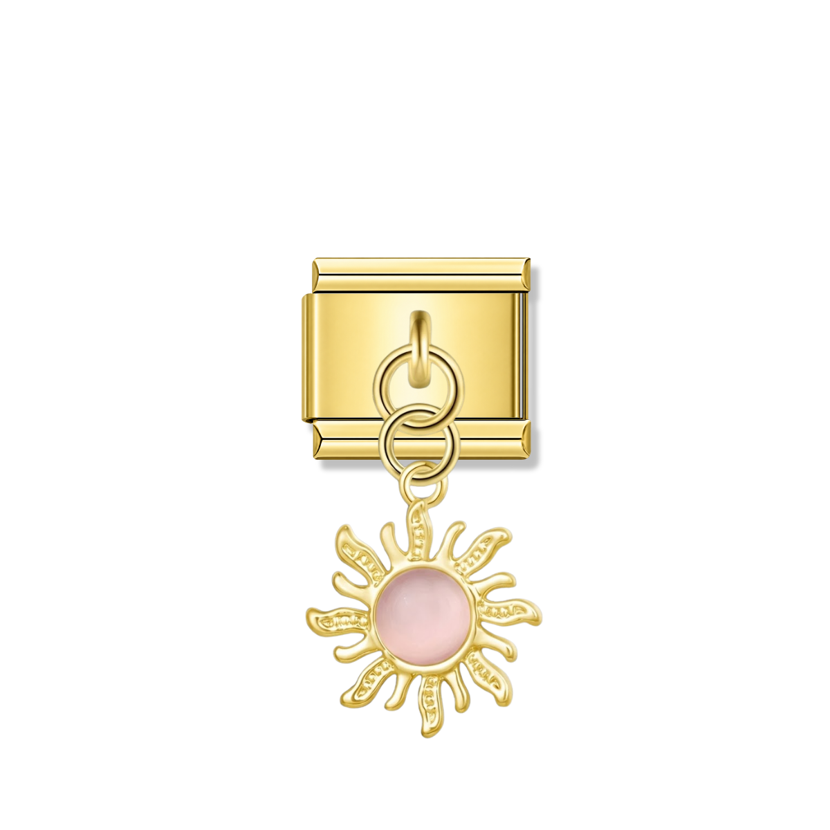 Golden Sun with Pink Resin Gem - Gold Pendant Charm