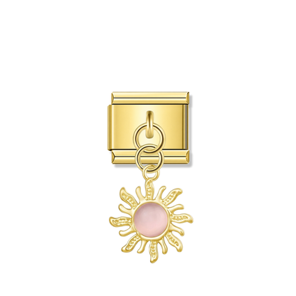 Golden Sun with Pink Resin Gem – gold Italian pendant charm by Italycharm