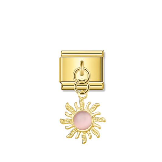 Golden Sun with Pink Resin Gem – gold Italian pendant charm by Italycharm