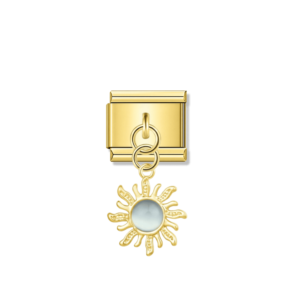 Golden Sun with Sky Blue Resin Gem - Gold Pendant Charm