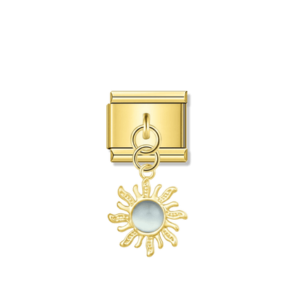 Golden Sun with Sky Blue Resin Gem – gold Italian pendant charm by Italycharm
