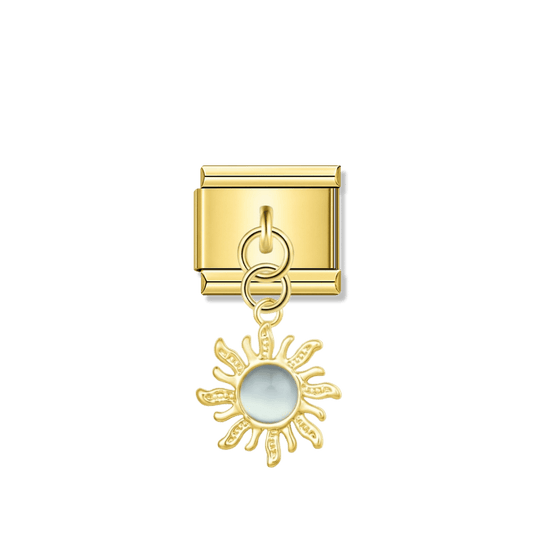 Golden Sun with Sky Blue Resin Gem – gold Italian pendant charm by Italycharm