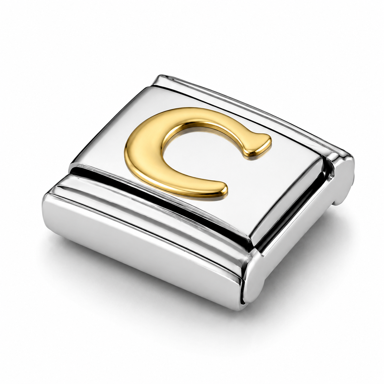 Golden letter C – silver Italian charm close-up view