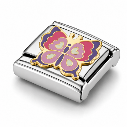 Gorgeous Pink Butterfly – silver Italian charm close-up view