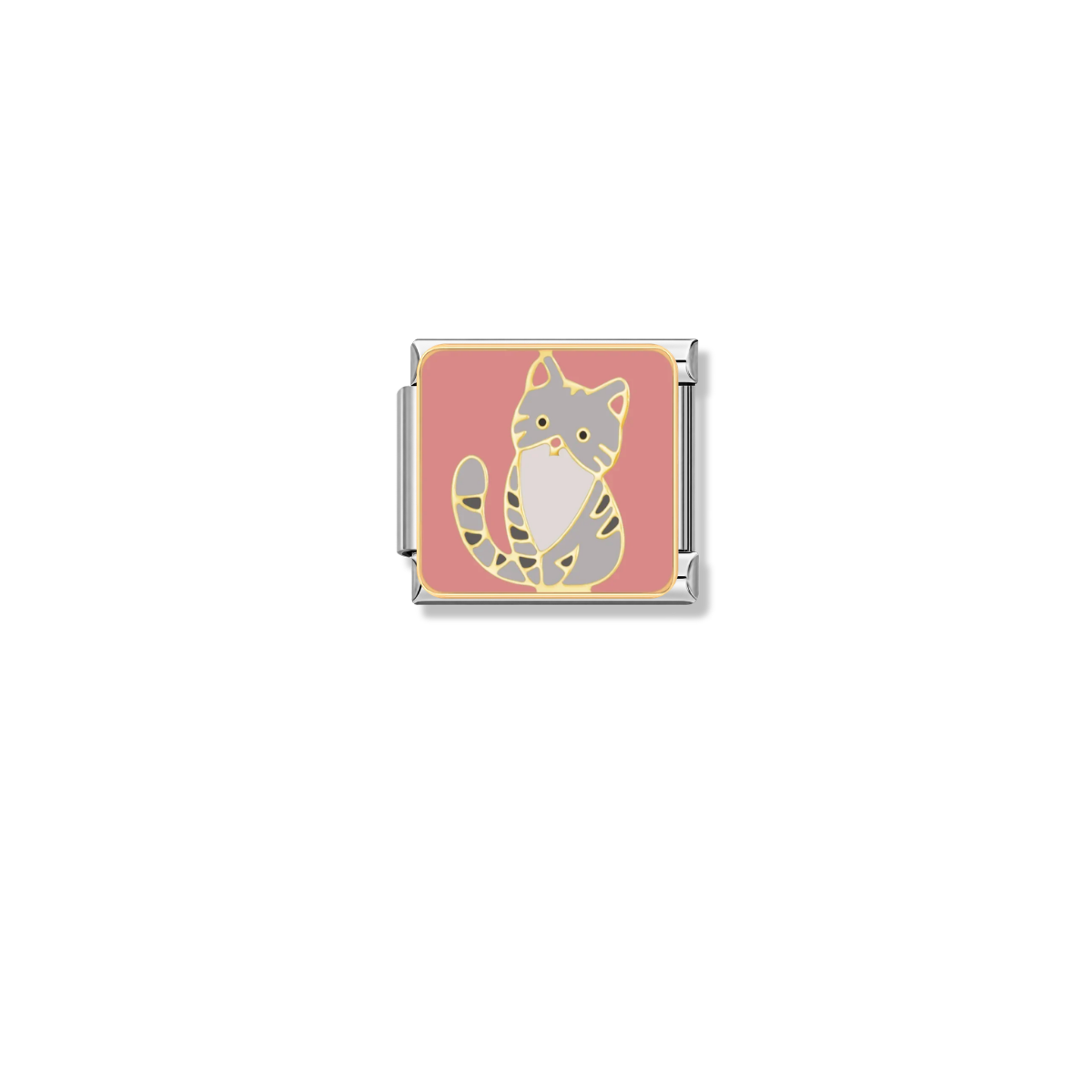 Gray Striped Cat – silver Italian charm by Italycharm