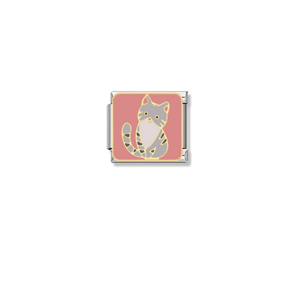 Gray Striped Cat – silver Italian charm by Italycharm