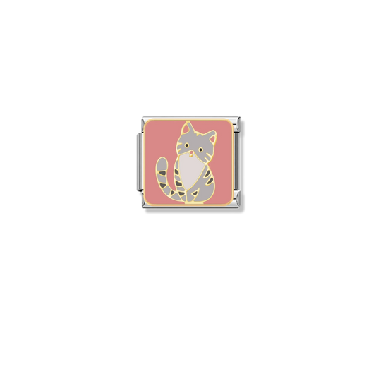 Gray Striped Cat – silver Italian charm by Italycharm