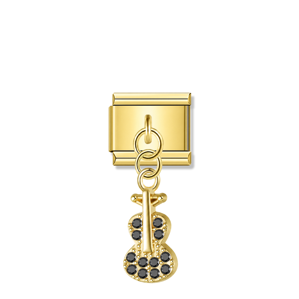 Guitar with Black CZ – gold Italian pendant charm by Italycharm