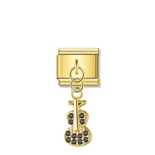 Guitar with Black CZ – gold Italian pendant charm by Italycharm