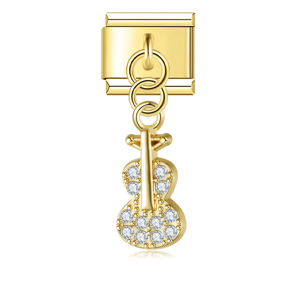 Guitar with CZ - Gold Pendant Charm