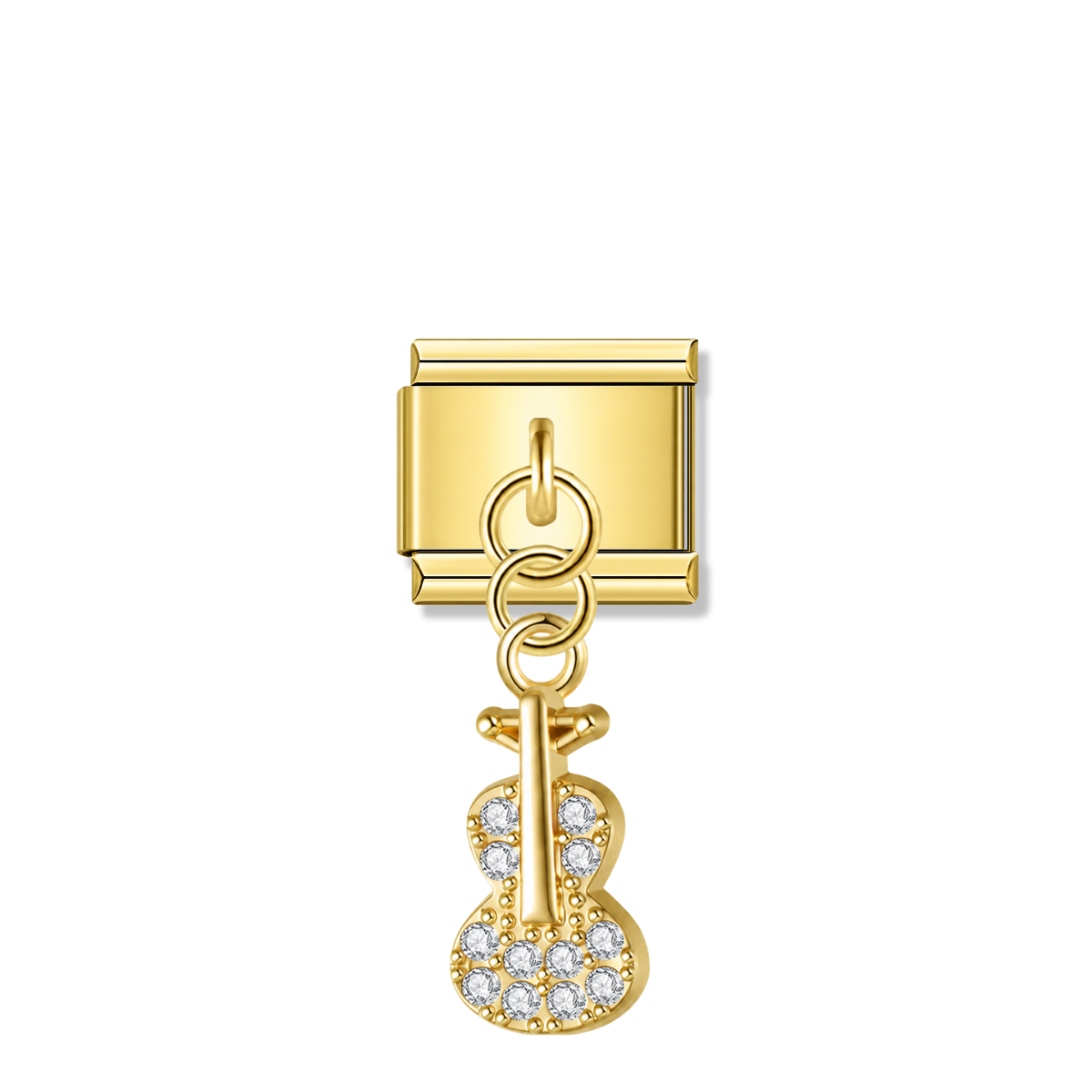 Guitar with CZ – gold Italian pendant charm by Italycharm