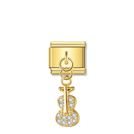 Guitar with CZ – gold Italian pendant charm by Italycharm