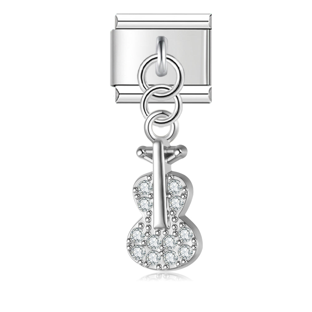 Guitar with CZ - Silver Pendant Charm