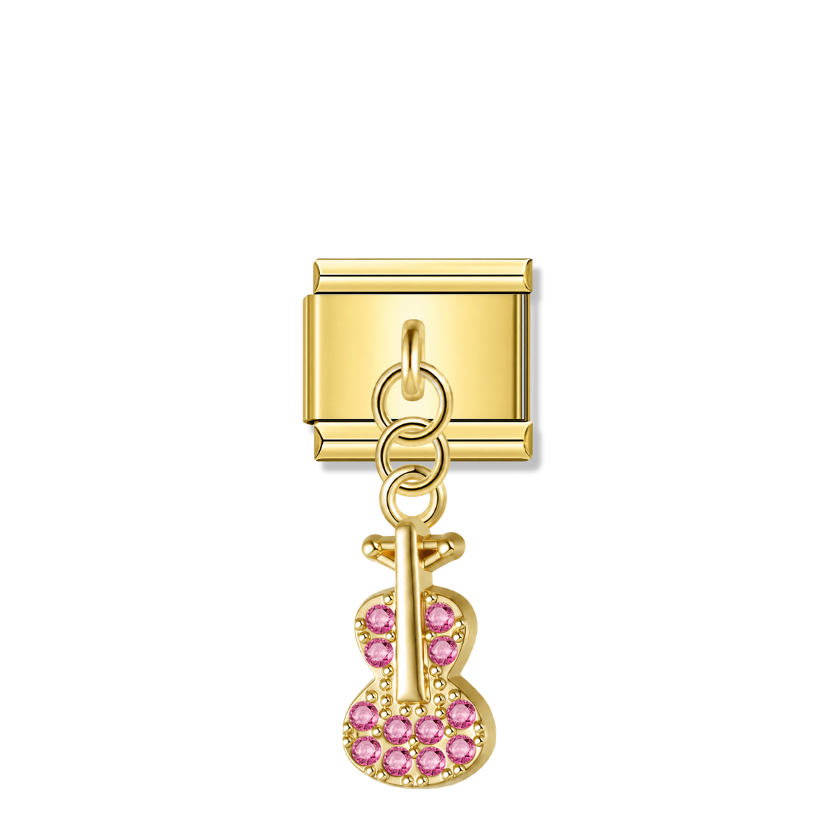 Guitar with Pink CZ – gold Italian pendant charm by Italycharm
